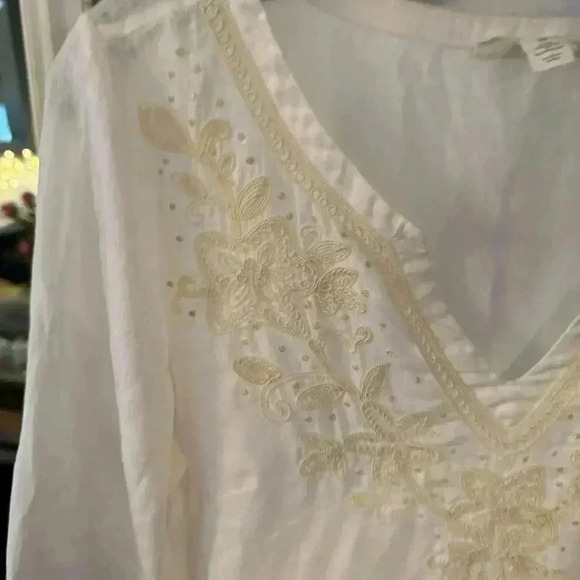 Charter Club Luxury linen ivory embroidered V-Neck 3/4 sleeve size medium - Picture 11 of 11